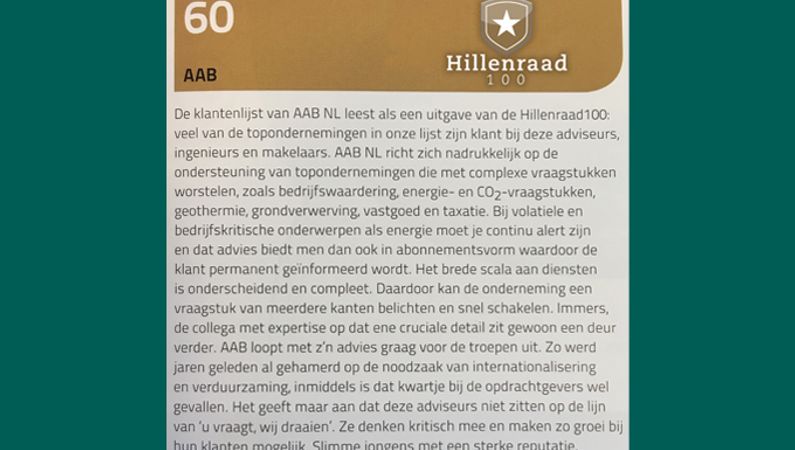 Forse stijging AAB in Hillenraad100